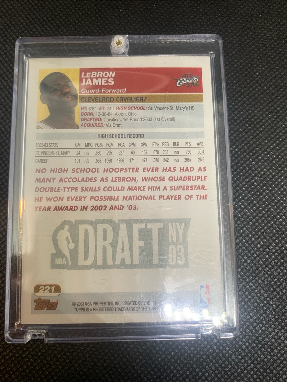 LeBron James 2003 Topps NBA #1 Draft Pick Rookie Cleveland Cavaliers LA Lakers - Picture 5 of 5